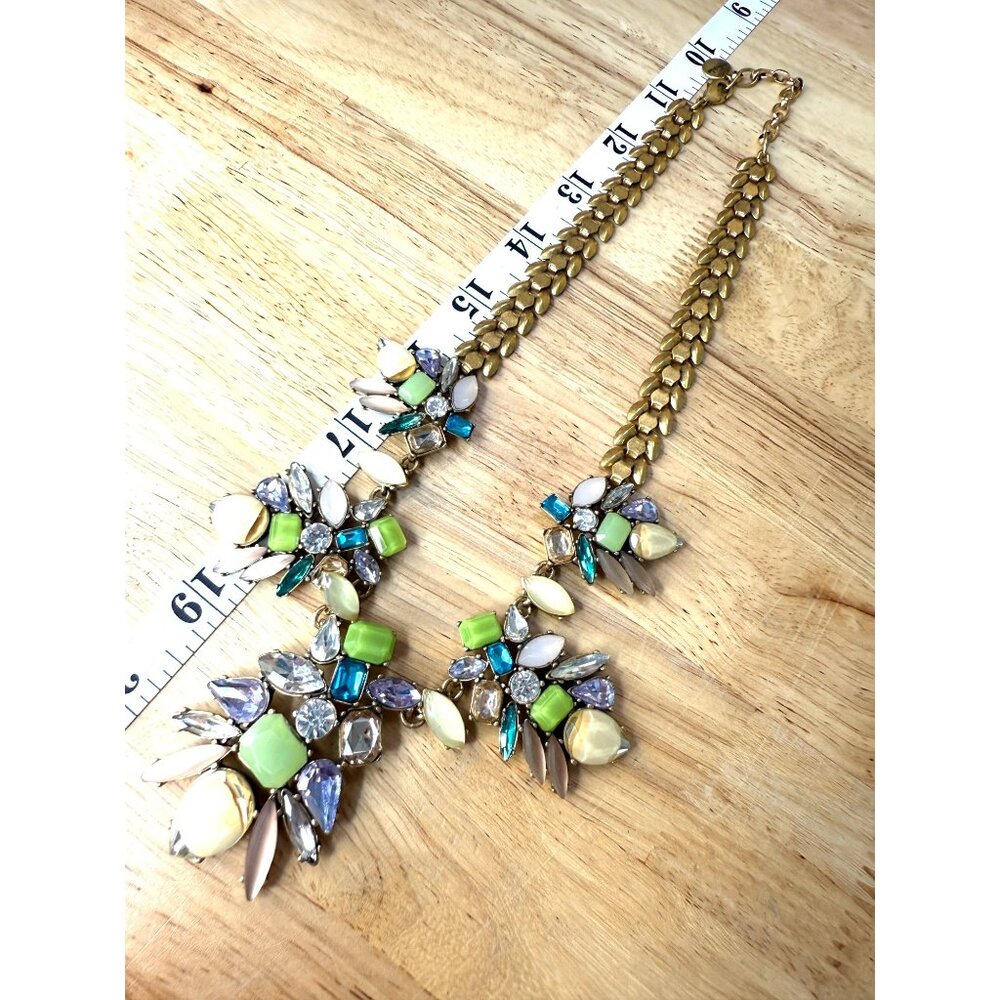 Stella & Dot Mae Trellis Statement Necklace Gold Chain Multicolor Gemstones 13.5 - Picture 5 of 12